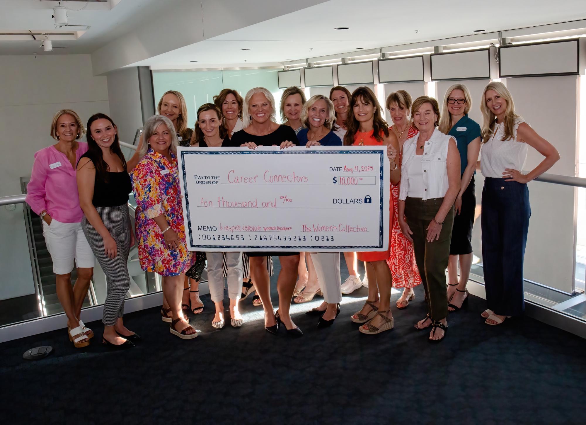 Members of The Women's Collective presenting a $10,000 grant check to Career Connectors to support Inspired LeadHER.